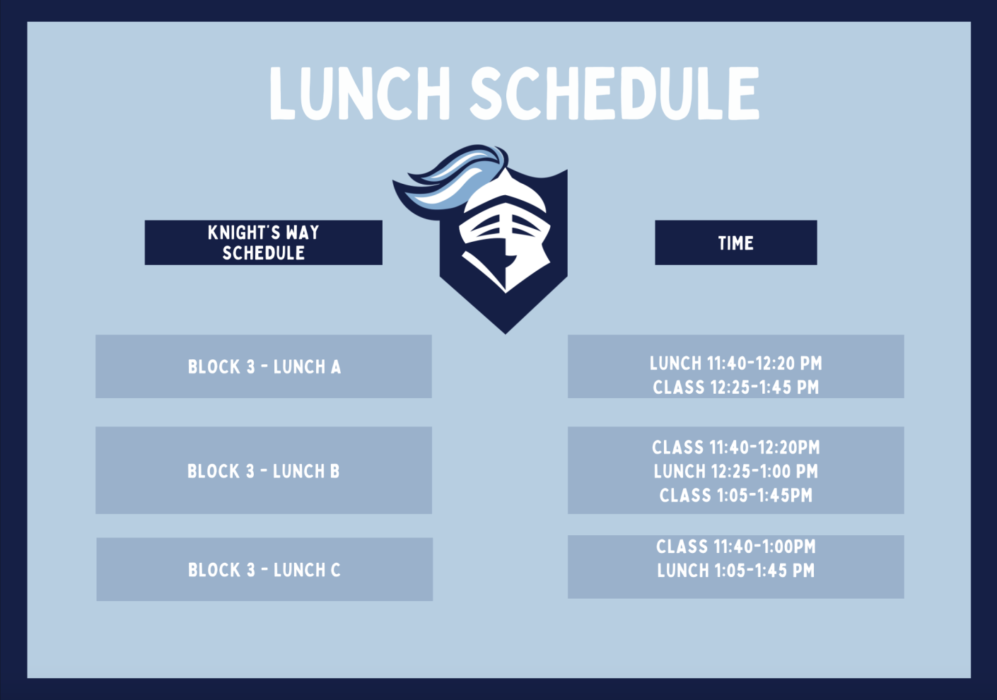 Knights' Way Schedule